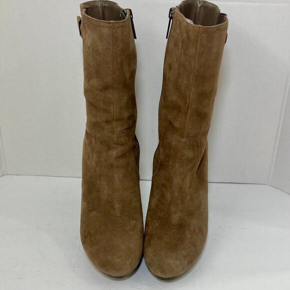 Brown suede mid calf boots, Anne Klein womens 7.5 brown hi heel platform bootie - Picture 4 of 14